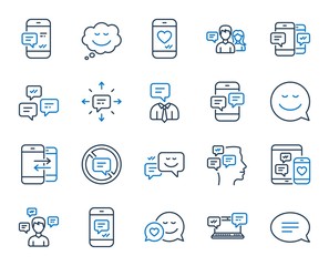 Message sms and Communication icons. Group chat, Conversation and Speech bubbles icons. SMS communication, Phone chat and Stop talking symbols. Conversation group, smartphone message, info. Vector