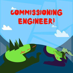 Word writing text Commissioning Engineer. Business photo showcasing ensure all aspects of building are properly designed Mountain View with Marked Hiking Trail and Trekking Tracks for Outdoor Ads