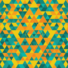 Geometric seamless pattern with colorful triangles. Turquoise, yellow and orange.