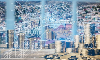 Golden coins stacks on a  background