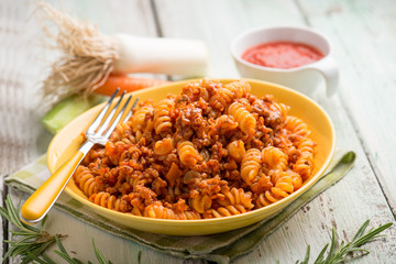 fusilli with bolognese ragout sauce
