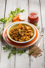 pasta with lentils and tomato sauce