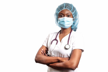 Nurse with a mask in hospital white room