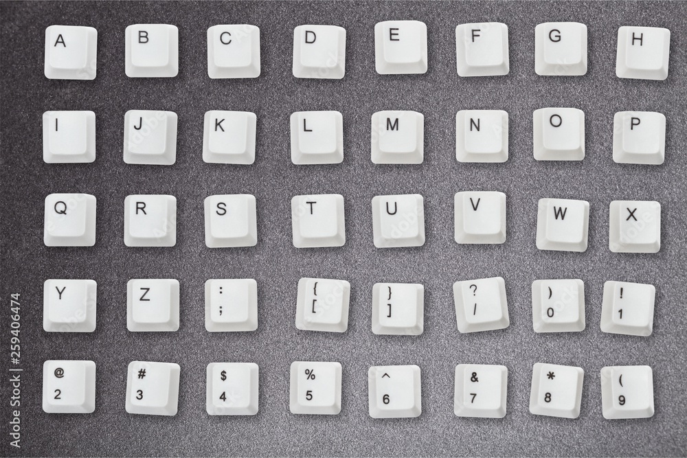 Fototapete White block computer letter isolated on white background with reflection