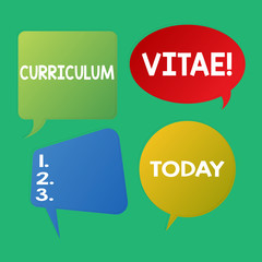 Word writing text Curriculum Vitae. Business photo showcasing brief account demonstratings education and previous occupations Blank Speech Bubble Sticker in Different Shapes and Color for Multiple