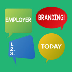 Word writing text Employer Branding. Business photo showcasing process promoting company of choice desired target group Blank Speech Bubble Sticker in Different Shapes and Color for Multiple Chat