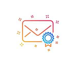 Verified Mail line icon. Confirmed Message correspondence sign. E-mail symbol. Gradient design elements. Linear verified Mail icon. Random shapes. Vector