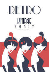 Retro vintage party logo design, template for poster, banner, flyer, card, brochure, invitation card vector Illustration