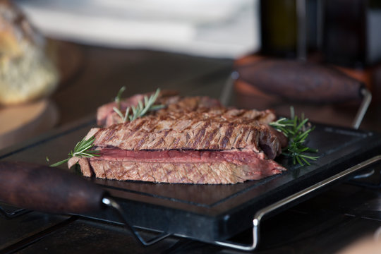 Close up of meat served on table