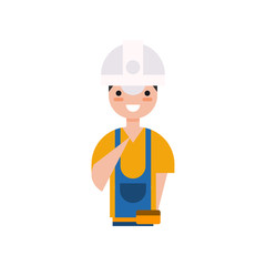 Construction worker character, builder in overall and protective helmet vector Illustration on a white background