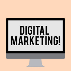 Word writing text Digital Marketing. Business photo showcasing market products or services using technologies on Internet Blank White Computer Monitor WideScreen Mounted on a Stand for Technology