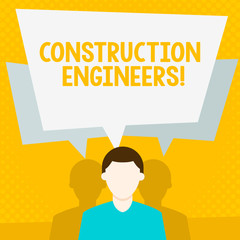 Conceptual hand writing showing Construction Engineers. Concept meaning discipline that deals with designing and planning Faceless Man has Two Shadows with Speech Bubble Overlapping