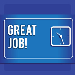 Writing note showing Great Job. Business concept for used praising someone for something they have done very well Modern Design of Square Clock on Two Tone Pastel Backdrop