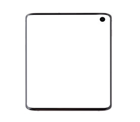 Tablet with a blank white screen. Tablet on a white background close-up.
