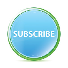 Subscribe natural aqua cyan blue round button