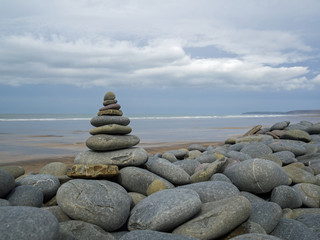 holistic stone stack at the beach in Westward Ho! in Devon