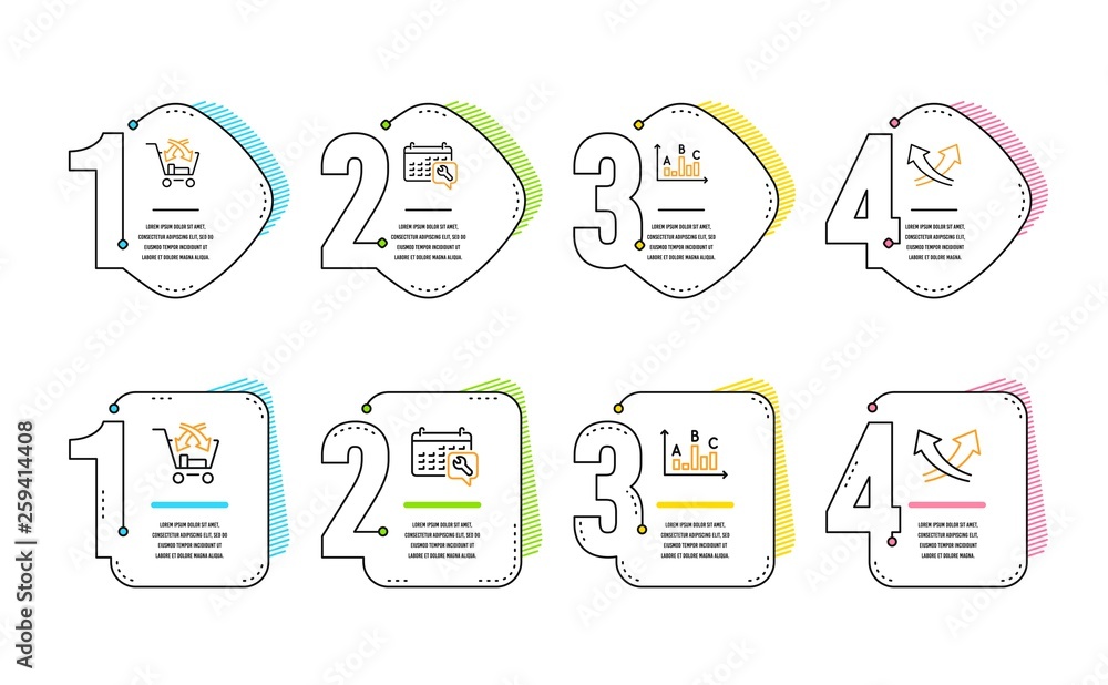 Poster survey results, cross sell and spanner icons simple set. intersection arrows sign. best answer, mark