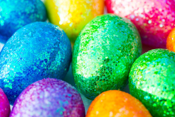 Glitter Colorful Easter Eggs Background