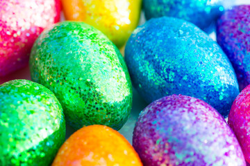 Glitter Colorful Easter Eggs Background