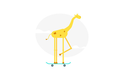 Giraffe on scooter flat vector illustration