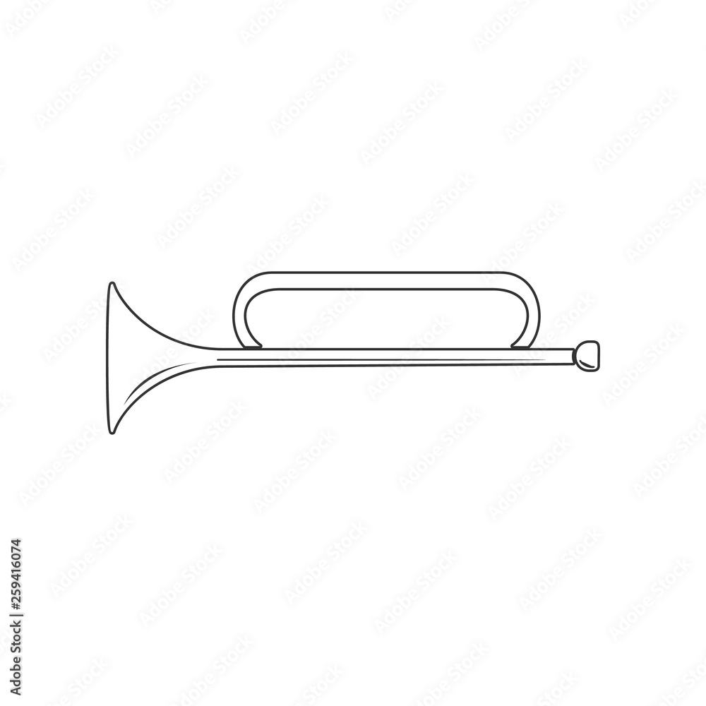 Poster musical instrument trumpet icon. element of zoo for mobile concept and web apps icon. outline, thin 