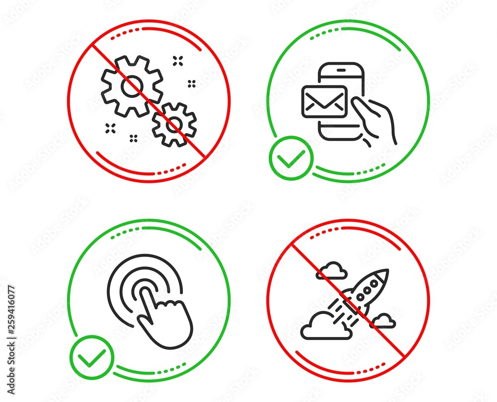 Aufkleber do or stop. click, messenger mail and work icons simple set. startup rocket sign. cursor pointer, ne