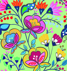 Folk hungarian florals seamless background pattern vector illustration 