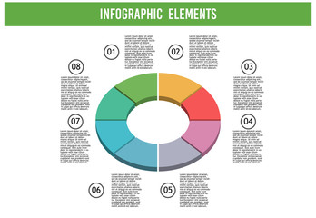 Abstract pie chart with 8 parts. Vector business template for presentation. Isometric view.