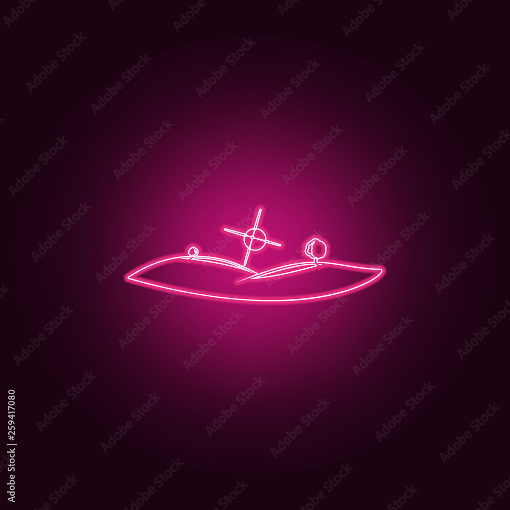 Poster hills icon. elements of park and landscape in neon style icons. simple icon for websites, web design