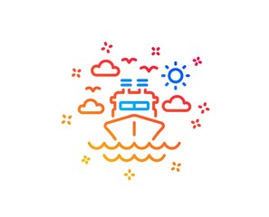 Ship travel line icon. Trip transport sign. Holidays cruise symbol. Gradient design elements. Linear ship travel icon. Random shapes. Vector