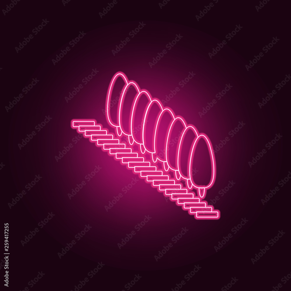 Poster a row of trees by the stairs icon. elements of park and landscape in neon style icons. simple icon f