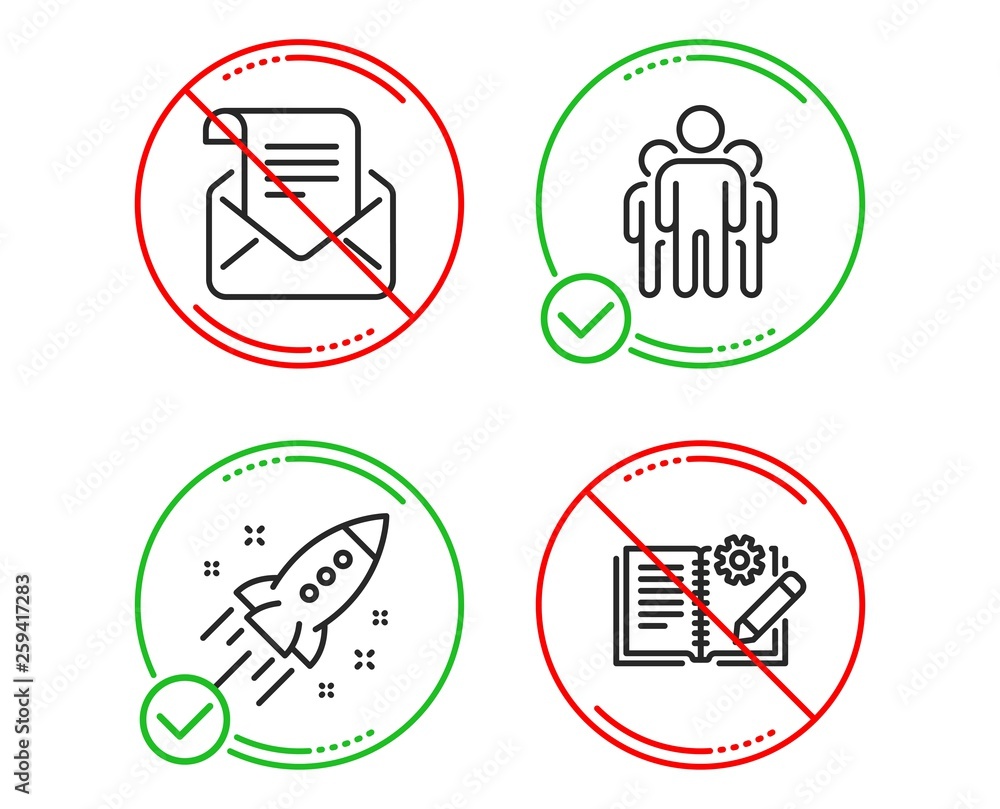 Poster do or stop. startup rocket, group and mail newsletter icons simple set. engineering documentation si