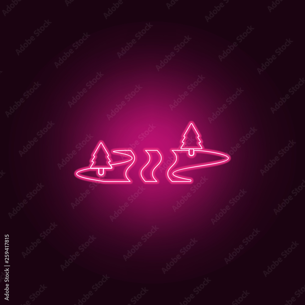 Poster tree in center of field icon. elements of park and landscape in neon style icons. simple icon for we