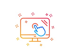 Fototapeta na wymiar Touch screen line icon. Online quiz test sign. Gradient design elements. Linear touch screen icon. Random shapes. Vector