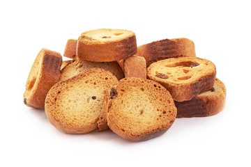 Sweet Dry crackers with raisins, close-up, isolated on white background