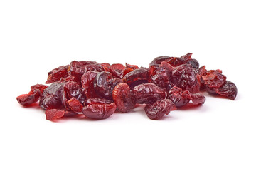 Dry raw cranberries, sweet berries, close-up, isolated on white background