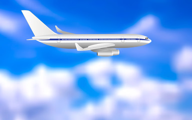Naklejka na ściany i meble Blue sky and flying airplane Vector Illustration