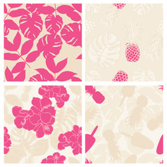 Beautiful tropical leaves and flowers spring pattern design set