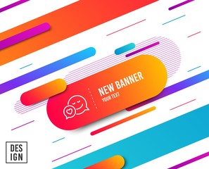 Comic speech bubble with Smile line icon. Chat emotion with heart sign. Diagonal abstract banner. Linear dating icon. Geometric line shapes. Vector