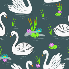 Swans vector illustration seamless pattern background