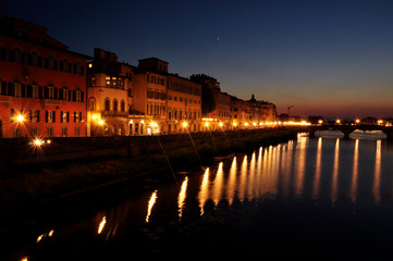 Fototapeta na wymiar City Lights Reflection On The River