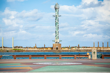 RECIFE, BRAZIL - April 04, 2019: The historic architecture of Recife in Pernambuco, Brazil at Marco...