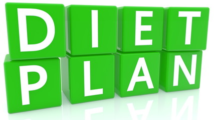 Diet plan concept on green cubes