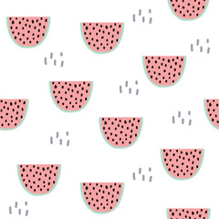 Seamless pattern with watermelon slice. Funny kids print. Vector hand drawn illustration.