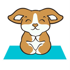 Welsh corgi dog practices yoga pose vector illustration. Cute corgi puppy in sport. Fluffy Corgi Pembroke love dogs. Morning exercises on rug. Healthy lifestyle with funny puppy. Dog in lotus position