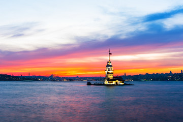 Maiden's Tower with sunset sky in Istanbul, Turkey (KIZ KULESI - USKUDAR)