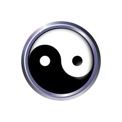 Yin and yang button icon in silver, metal frame. Vector illustration Eps 10. For design and decoration, ui or app. Spiritual relaxation of modern metallic cosmic for yoga meditation