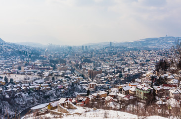 View from the high point to Sarajevo in the mist. Bosnia and Herzegovina