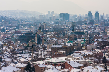 View from the high point to Sarajevo in the mist. Bosnia and Herzegovina