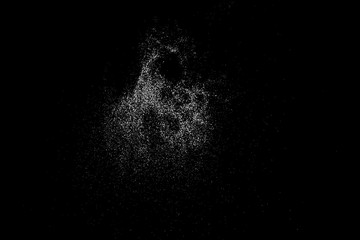 White Grainy Texture Isolated On Black Background. Dust Overlay. Light Coloured Noise Granules. Snow Vector Elements. Digitally Generated Image. Illustration, Eps 10.